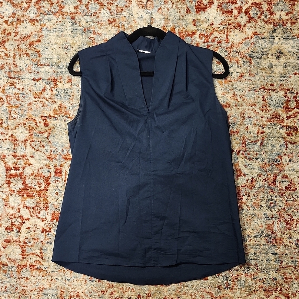 Elie Tahari Blue Fitted Mandarin Collar Blouse